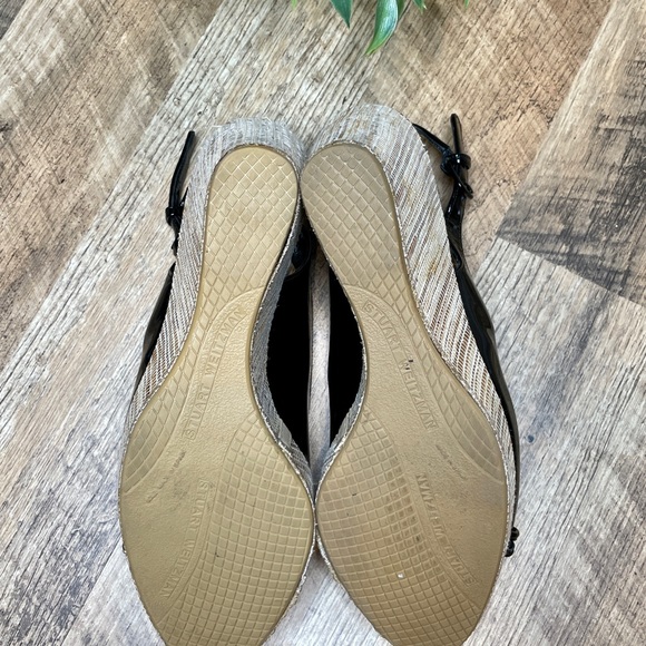 Stuart Weitzman wedge Patton leather wedge woven bamboo open toe - Picture 13 of 15